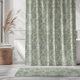 Grunge Damask Duck Egg Blue Sage Green シャワーカーテン
