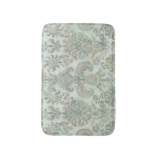 Grunge Damask Duck Egg Blue Sage Green バスマット (正面縦)