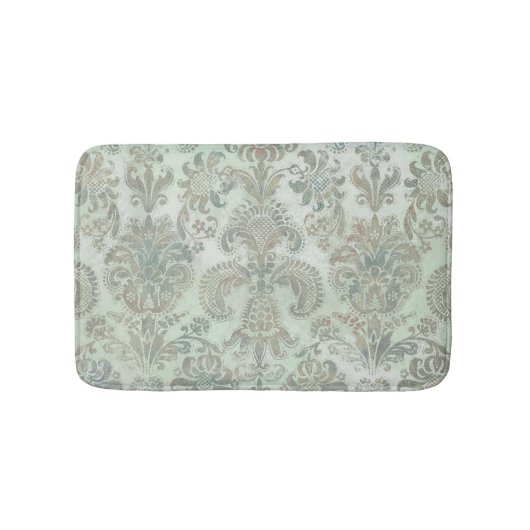 Grunge Damask Duck Egg Blue Sage Green バスマット (正面)