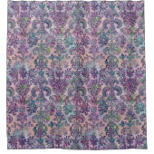 Grunge Damask Pink Purple Charteuse Turquoise シャワーカーテン (正面)