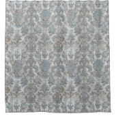 Grunge Damask Taupe Sky Blue Cream Grey シャワーカーテン (正面)