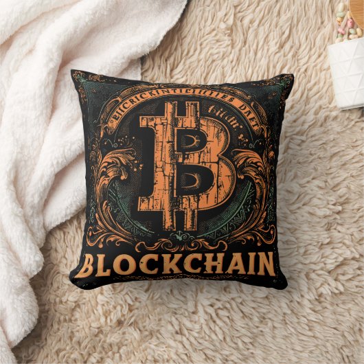 Grunge decorative Bitcoin logo blockchain Design クッション (ブランケット)