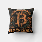 Grunge decorative Bitcoin logo blockchain Design クッション (裏面)