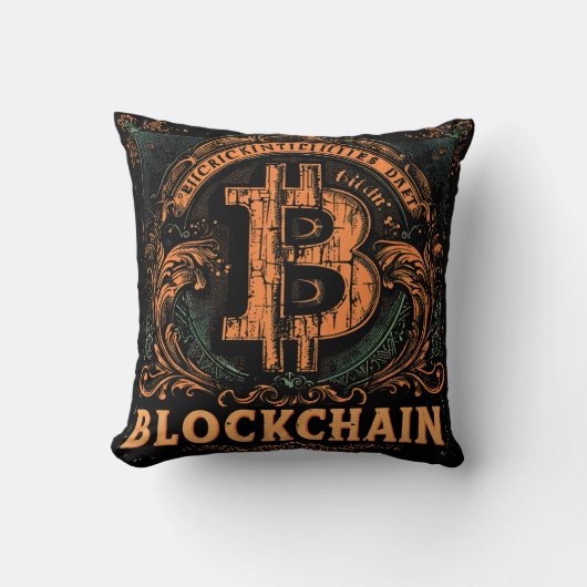 Grunge decorative Bitcoin logo blockchain Design クッション (正面)