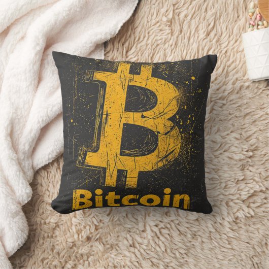 Grunge decorative Bitcoin logo blockchain Design クッション (ブランケット)