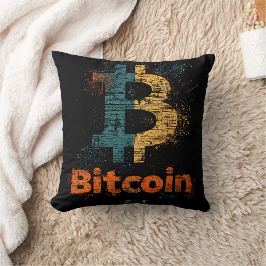 Grunge decorative Bitcoin logo blockchain Design クッション (ブランケット)