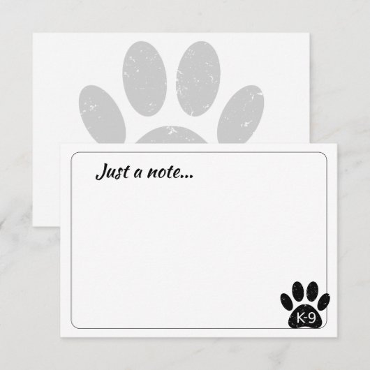 Grunge Distressed Dog Paw K-9 Just a Note ノートカード (正面/裏面)
