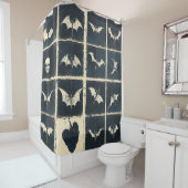 Grunge Gothic Bats & Skulls Denim Pattern シャワーカーテン (インサイチュ)