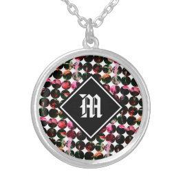 Grunge Gothic polka dots Black Red White Abstract. シルバープレートネックレス