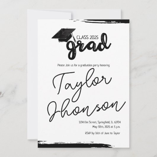 Grunge grad card with graduation hat 招待状 (正面)