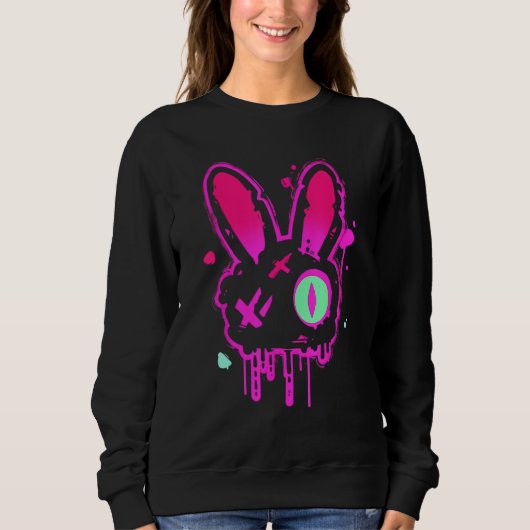 Grunge Graffiti Rabbit Pastel Goth Punk Edgy Psych スウェットシャツ (正面)