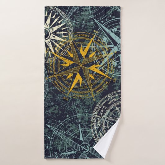 Grunge nautical rose wind compass vintage vintage  バスタオル (バスタオル)