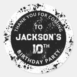 Grunge Paint Splatter Black & White Birthday ラウンドシール