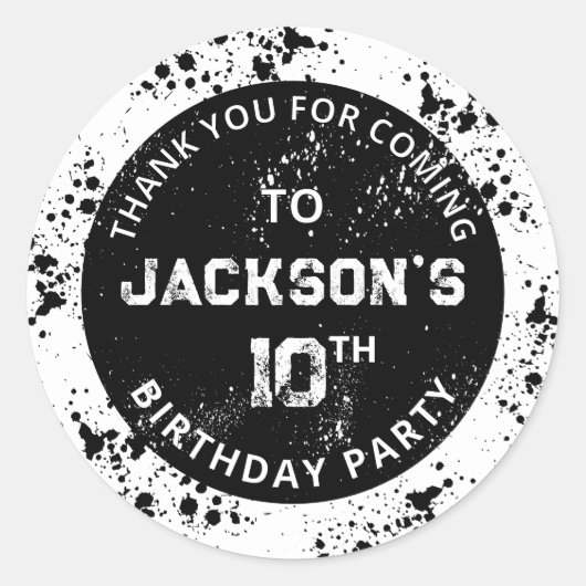 Grunge Paint Splatter Black & White Birthday ラウンドシール (正面)