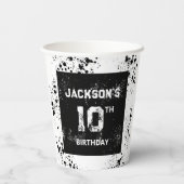 Grunge Paint Splatter Black & White Birthday 紙コップ (裏面)