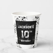 Grunge Paint Splatter Black & White Birthday 紙コップ (正面)