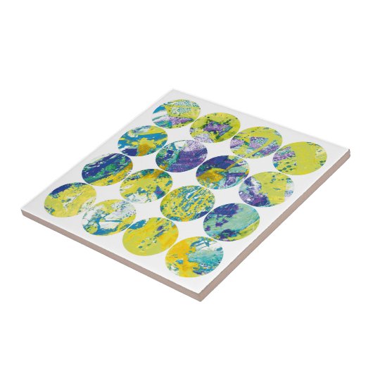 Grunge Polka Dot Yellow Blue Acid Circle Abstract. タイル (側面)