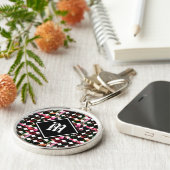 Grunge polka dots Black Red White Abstract. キーホルダー (側面)