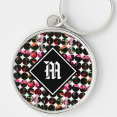 Grunge polka dots Black Red White Abstract. キーホルダー (正面)