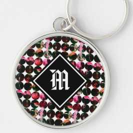 Grunge polka dots Black Red White Abstract. キーホルダー