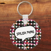 Grunge polka dots Black Red White Abstract. キーホルダー (正面)