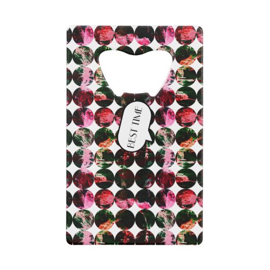 Grunge polka dots Black Red White Abstract. クレジットカード栓抜き (正面)