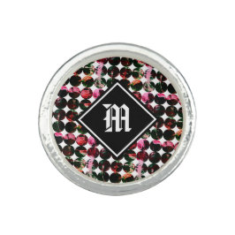 Grunge polka dots Black Red White Abstract. リング