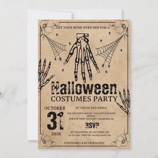 Grunge Skeleton Hand Halloween Costumes Party 招待状 (正面)