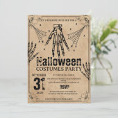 Grunge Skeleton Hand Halloween Costumes Party 招待状 (スタンド正面)