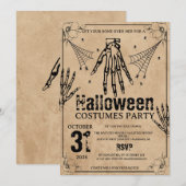 Grunge Skeleton Hand Halloween Costumes Party 招待状 (正面/裏面)