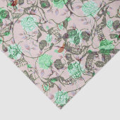 grunge Skullsおよびティール（緑がかった色）及びピンクの花柄クールな女性 薄葉紙 (詳細)