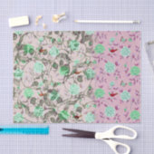 grunge Skullsおよびティール（緑がかった色）及びピンクの花柄クールな女性 薄葉紙 (クラフト)