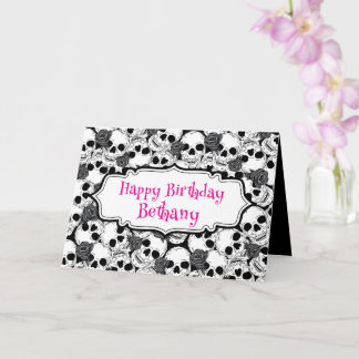 Grunge Skulls and Roses Goth Birthday カード
