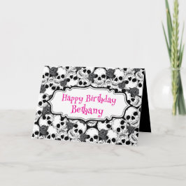 Grunge Skulls and Roses Goth Birthday カード