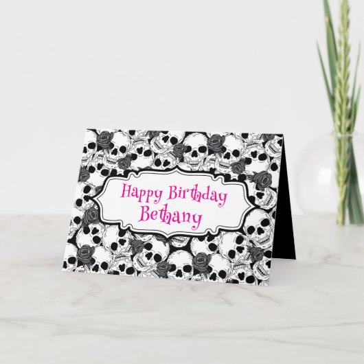 Grunge Skulls and Roses Goth Birthday カード (正面)