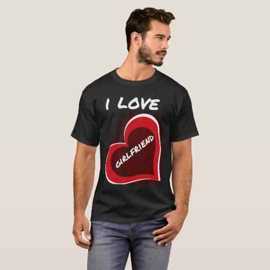 Grunge Style I Love My Girlfriend Heart Design Tシャツ (正面フル)