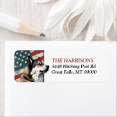 Grunge USA Flag Akita Dog Return Address ラベル (インサイチュ)