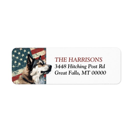 Grunge USA Flag Akita Dog Return Address ラベル (正面)