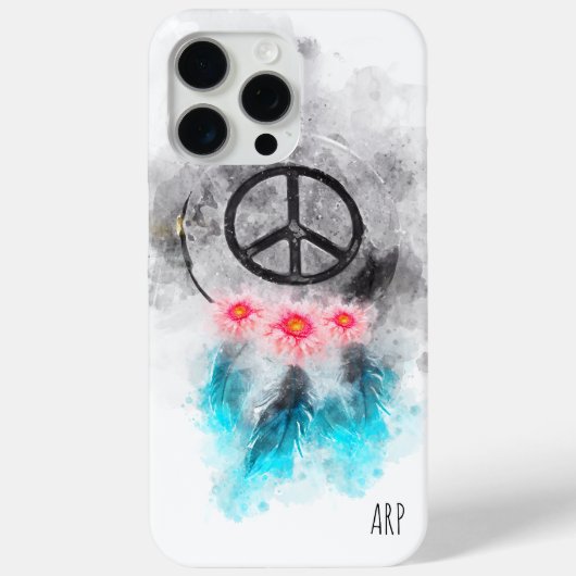 *~* Grunge Watercolor Peace Sign Feathers Flowers Case-Mate iPhoneケース (裏面)