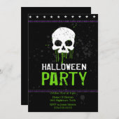 grungyスカルハローウィンパーティ招待状（緑） 招待状 (正面/裏面)