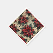 grungyフローラポインセチアNewsprintデコページ紙 スタンダードカクテルナプキン (角)