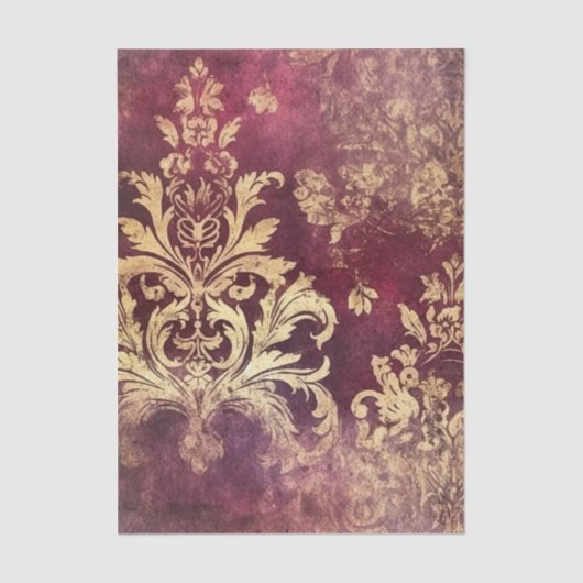 Grungy Burgundy and Gold Damask Pattern 薄葉紙 (正面)