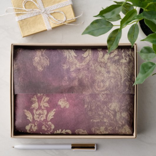 Grungy Burgundy and Gold Damask Pattern 薄葉紙 (ギフト)