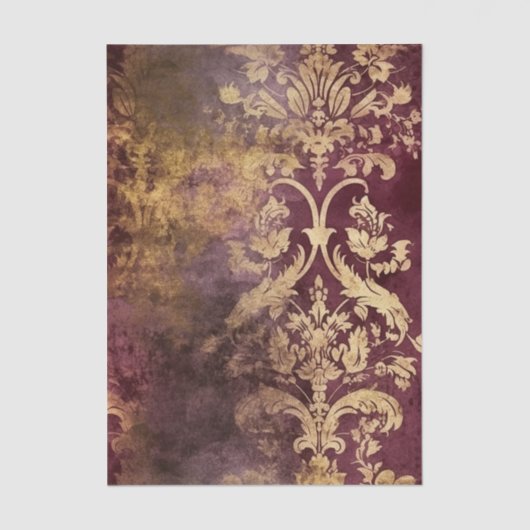 Grungy Burgundy Wine and Gold Damask Pattern 薄葉紙 (正面)