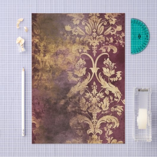 Grungy Burgundy Wine and Gold Damask Pattern 薄葉紙 (クラフト)