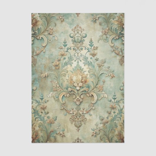 Grungy Damask Pattern in Shades of Teal & Beige 薄葉紙 (正面)