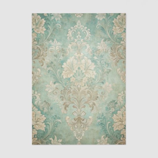 Grungy Damask Pattern in Shades of Teal Blues 薄葉紙 (正面)