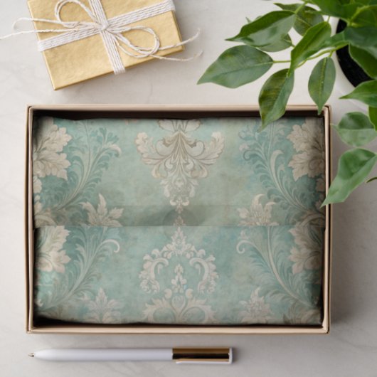 Grungy Damask Pattern in Shades of Teal Blues 薄葉紙 (ギフト)