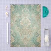 Grungy Damask Pattern in Shades of Teal Blues 薄葉紙 (クラフト)