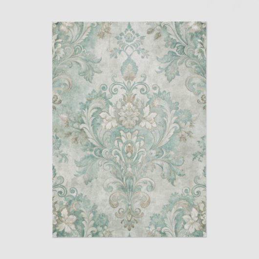 Grungy Damask Pattern in Shades of Teal Green 薄葉紙 (正面)